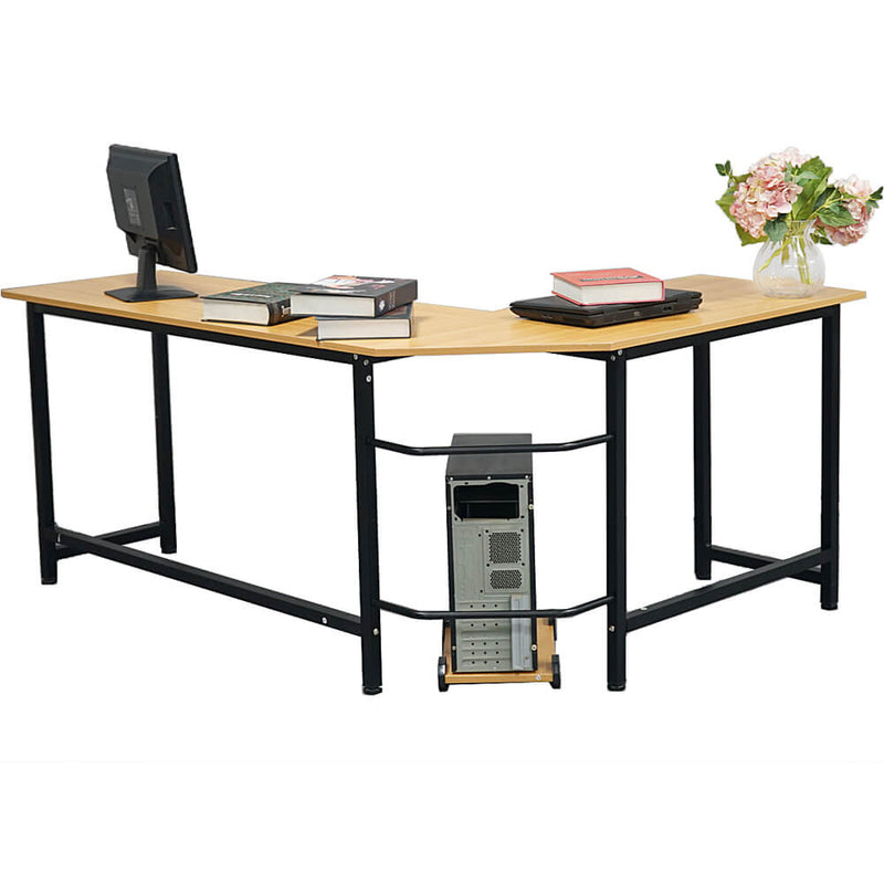 L-Shaped Desktop Computer Desk Beech Wood Color