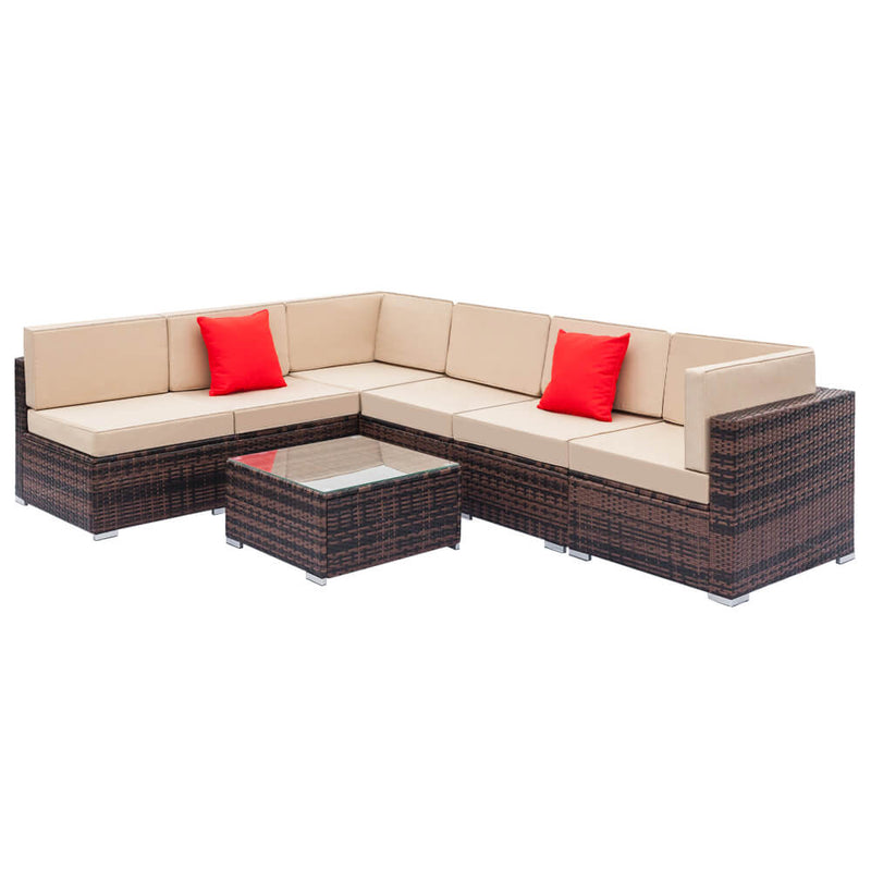 7 Pieces Sectional Rattan Sofa Set with 2pcs Corner Sofas & 4pcs Single Sofas & 1 pcs Coffee Table Brown Gradient