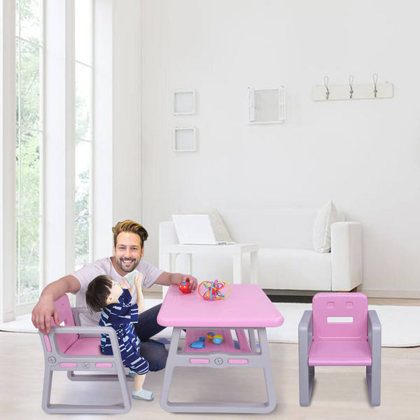 Multipurpose Kids 3-Pieces Table and Chair Set Certified Safe and Easy Clean Pink