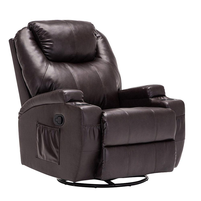 Massage Recliner Chair Heated PU Leather Ergonomic Lounge 360 Degree Swivel, Brown