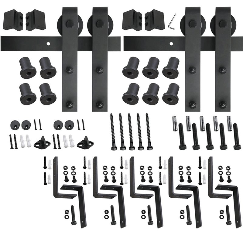 Heavy Duty Bypass Double Door Sliding Barn Door Hardware J Shape Hangers 5-8 FT
