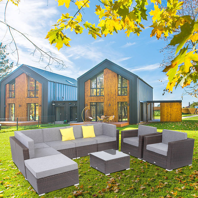9 Pcs Outdoor Furniture Rattan Wicker Sofa Patio Couch Set