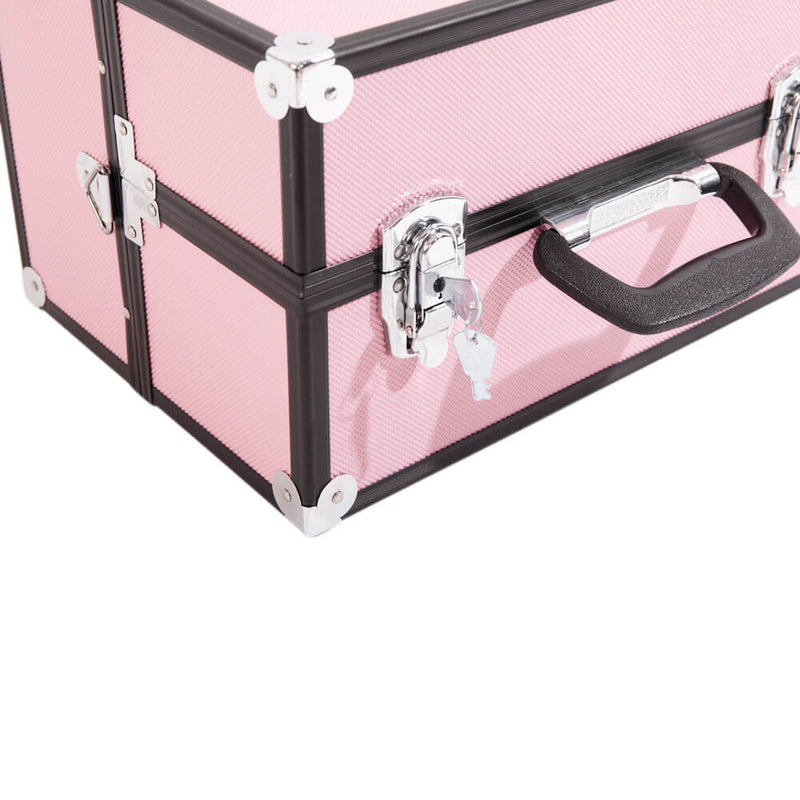 Aluminum Alloy Makeup Train Case Jewelry Box Organizer Pink