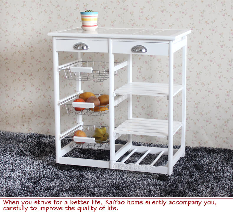 Kitchen & Dining Room Cart 2-Drawer 3-Basket 3-Shelf Storage Rack with Rolling Wheels White