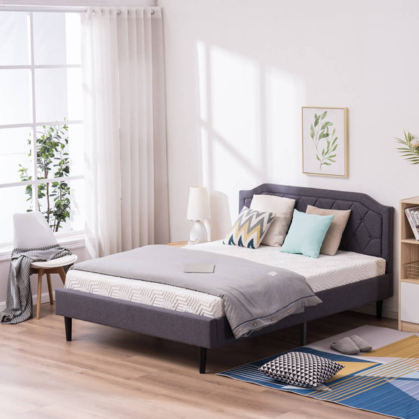 Upholstered Platform Bed Frame with Diamond Buckle Decoration In Gray, Full