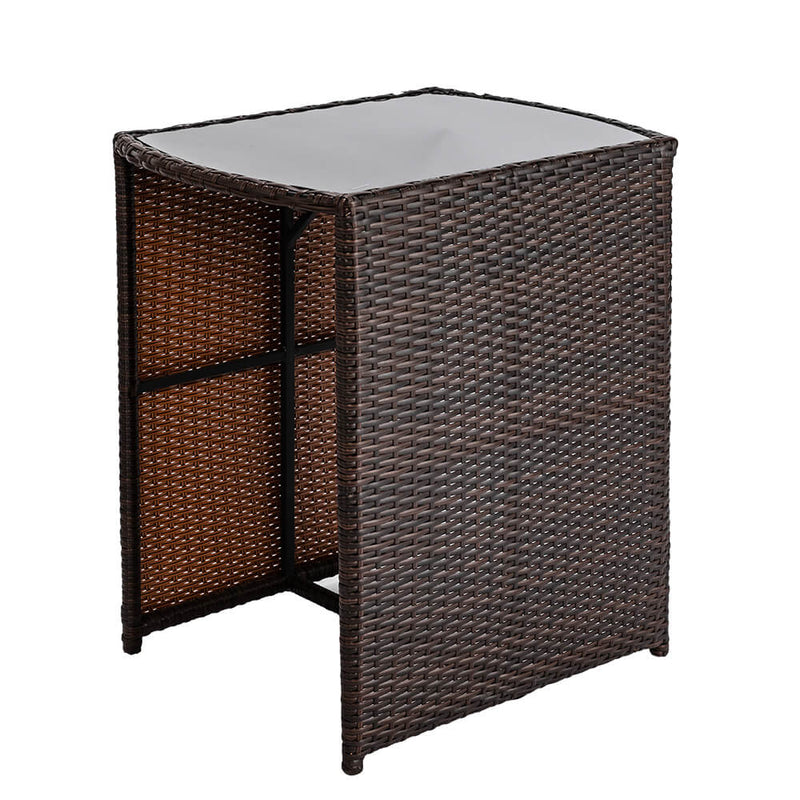 3 Pieces Rattan Wicker Bistro Set with Glass Top Table 2 Chairs Space Saving Design Brown