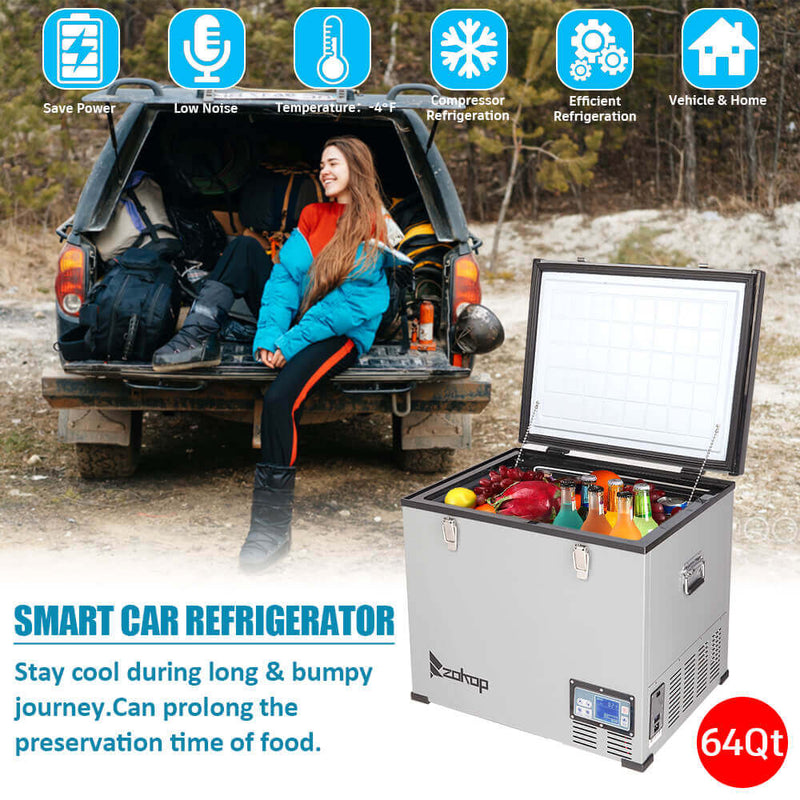 60L Compressor Key Display Car Refrigerator Cold Rolled Gray