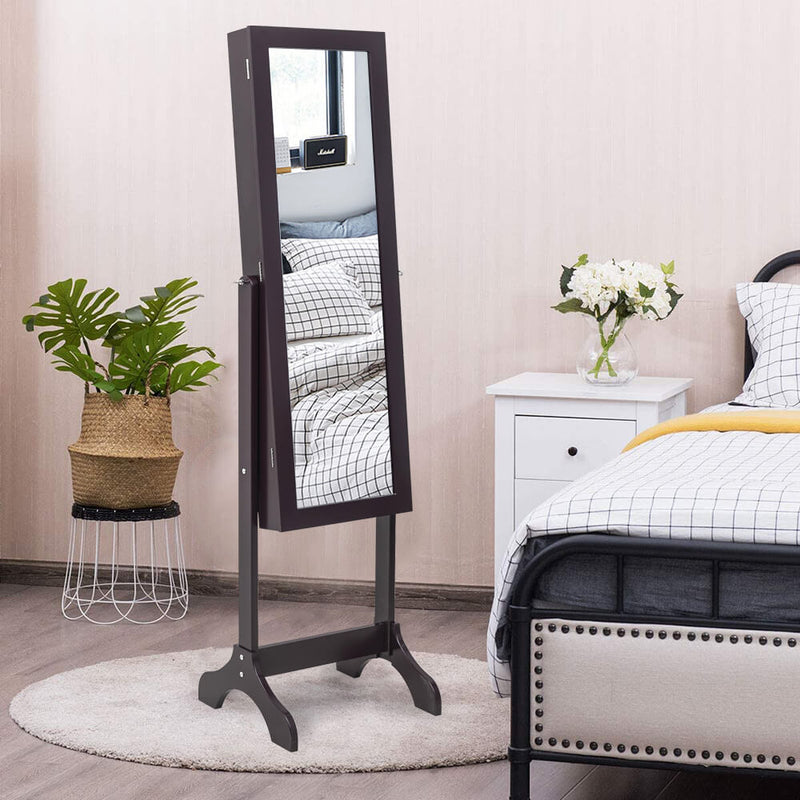 Wooden Floor Type 4-Layer Shelf Adjustable Mirror Cabinet