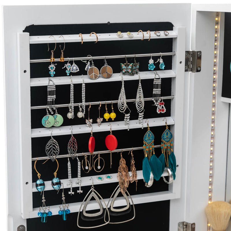 3-Layer Shelf With Interior Mirror Jewelry Storage Cabinet - White