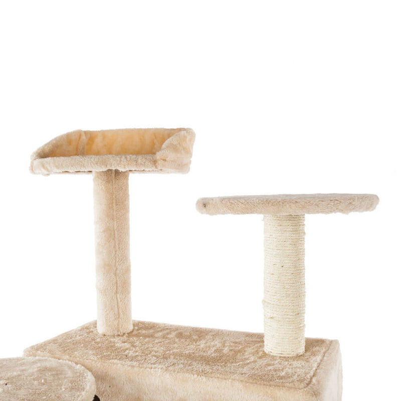Solid Cute Sisal Rope Plush Cat Climb Tree Cat Tower Beige 52 inches