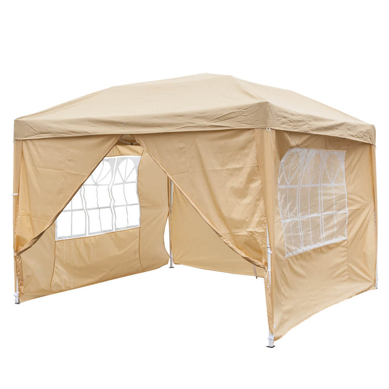 10 x 10 ft Pop up Canopy Tent with 2 Doors & 2 Windows Khaki