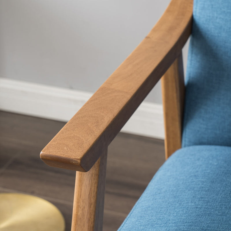 Mid-Century Modern Accent Armchair Solid Hardwood Upholstered Linen Lounge Chair, Navy Blue