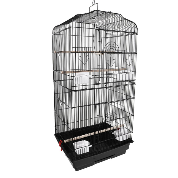 Bird Parrot Cage Cage with Wood Perches & Food Cups Black 37"