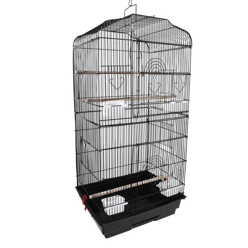 Bird Parrot Cage Cage with Wood Perches & Food Cups Black 37"