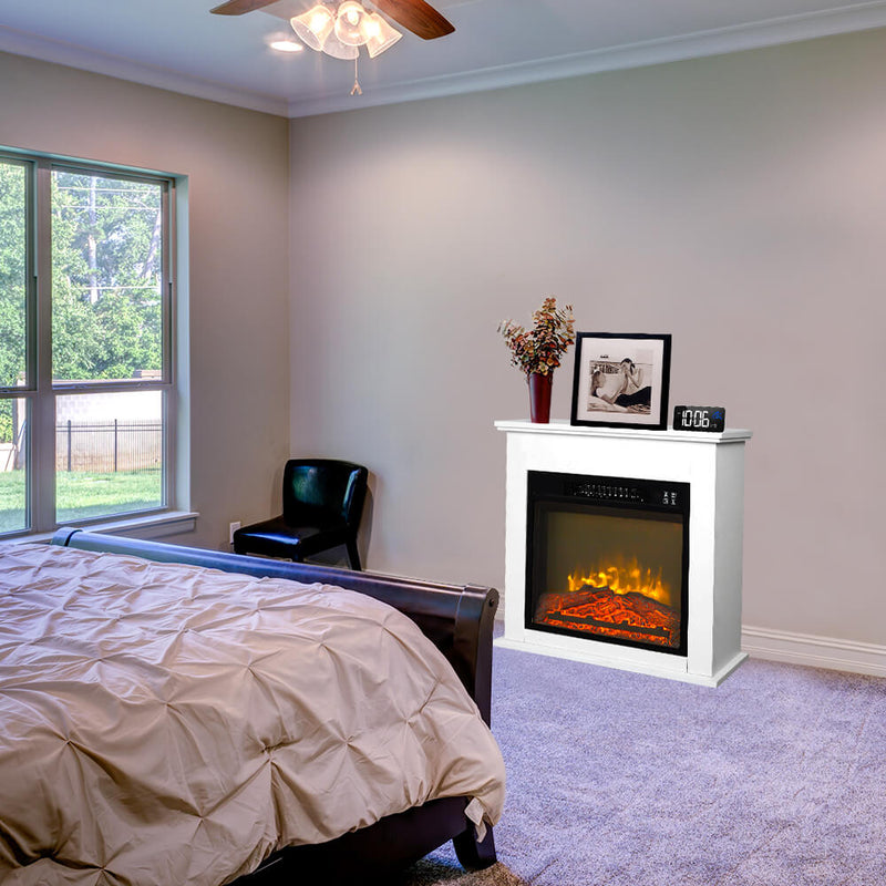 White Wood Cabinet Style 1400W Single Color Fake Wood Heating Wire With Small Remote Control Movement Black 18 Inches