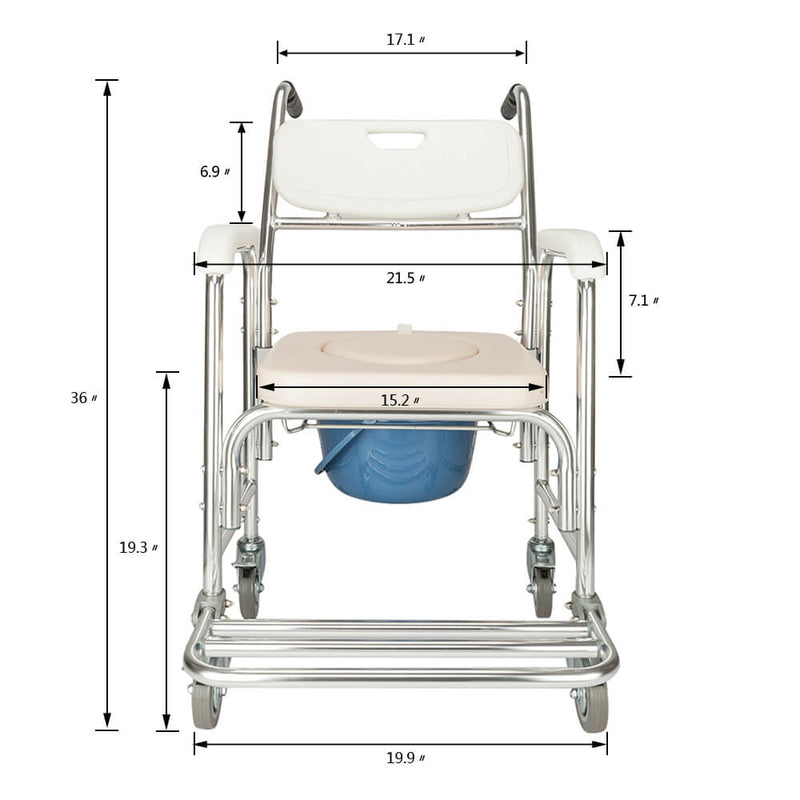 4 in 1 Multifunctional Aluminum Elder Disabled Commode Chair Bath Chair White