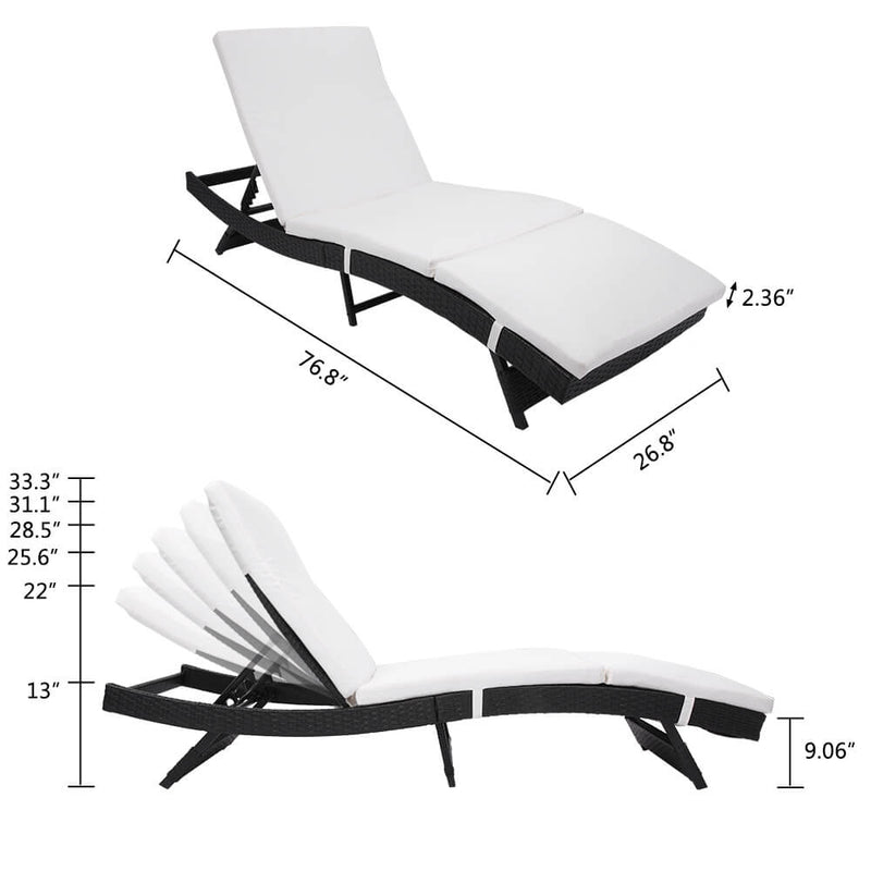 Patio Chaise Lounge Chairs, Beach Recliner Chairs Poolside Chaise, Patio Furniture Wicker Couch Bed with Cushion, Black