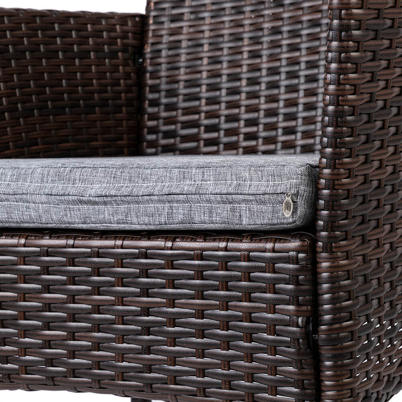3 Pieces PE Rattan Wicker Chairs Set Cushion with Table Outdoor Garden Furniture Brown