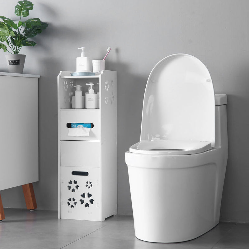 3-tier Bathroom Storage Cabinet with Garbage Can 10x10*31 inches White