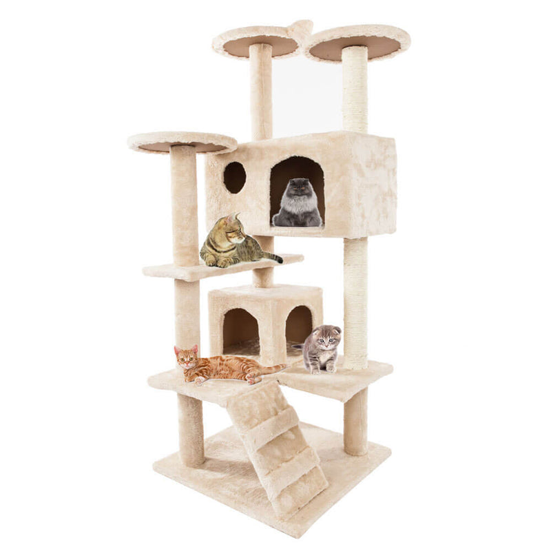 Solid Cute Sisal Rope Plush Cat Climb Tree Cat Tower Beige 52 inches