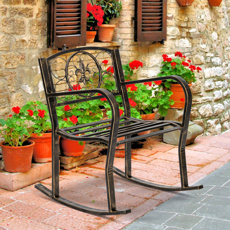 Patio Rocking Chair Leisure Chair, Garden Iron Art Paint Rocking Chair