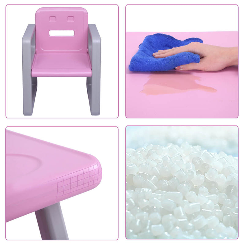 Multipurpose Kids 3-Pieces Table and Chair Set Certified Safe and Easy Clean Pink