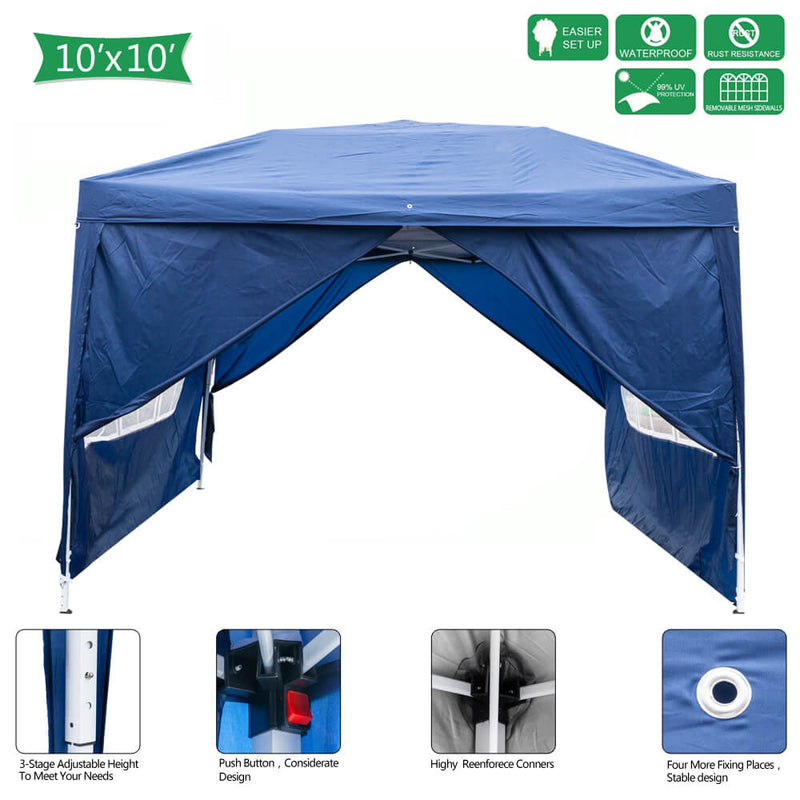 Homhum Waterproof Canopy Tent 10 x 10 ft Foldable Commercial Instant Tents with Carry Bag Blue