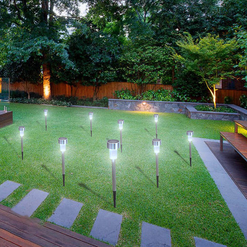 10pcs Solar Pathway Lights Outdoor, Solar Powered LED Garden Lights, White & Silver