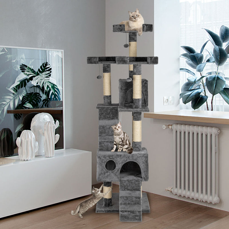 Cat Tree Tower Condo Furniture  Scratch Post Pet House Gray 66 inches