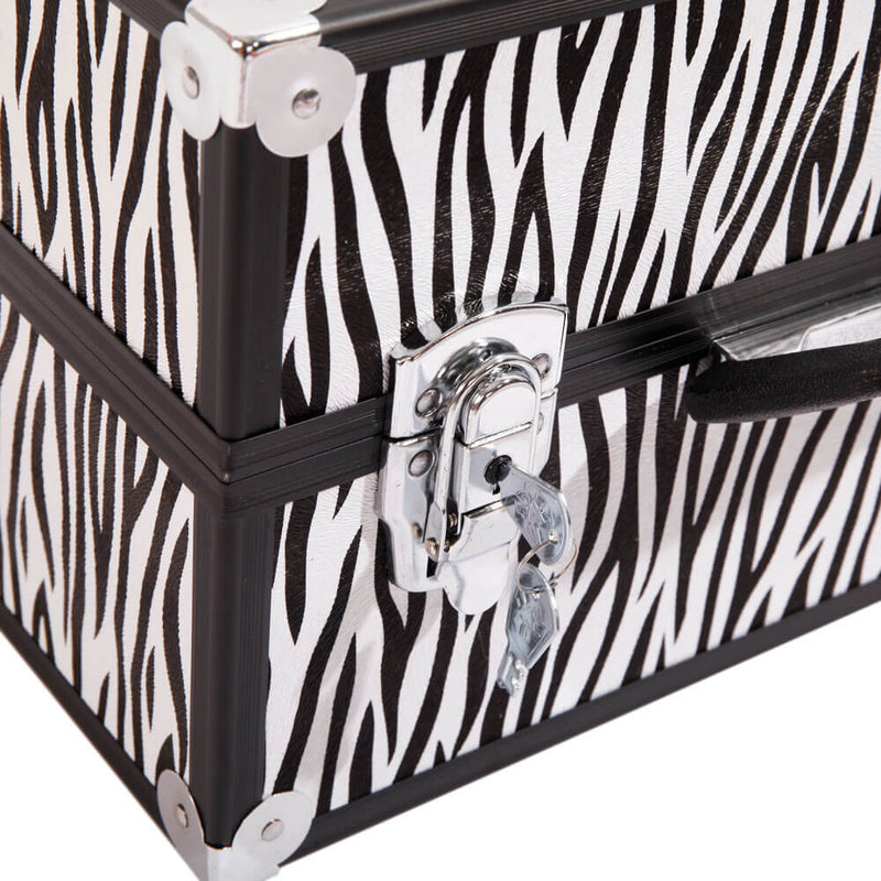 Aluminum Alloy Makeup Train Case Jewelry Box Organizer White Zebra Stripe