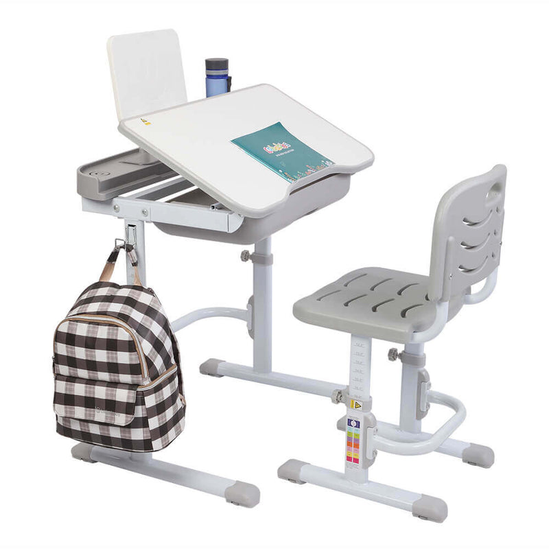 Lifting Table Can Tilt Children Learning Table and Chair Gray with Reading Stand