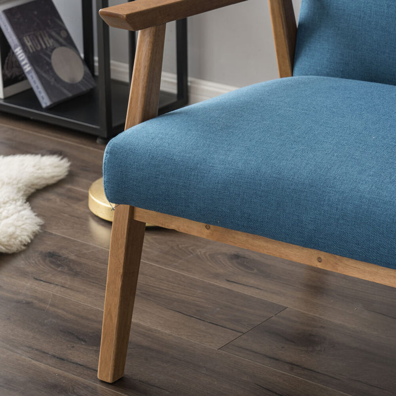 Mid-Century Modern Accent Armchair Solid Hardwood Upholstered Linen Lounge Chair, Navy Blue