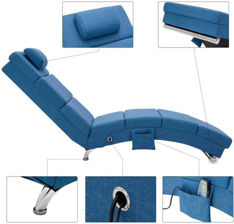 Electric Massage Recliner Chair, Ergonomic Chaise Lounge Massage Recliner, Blue