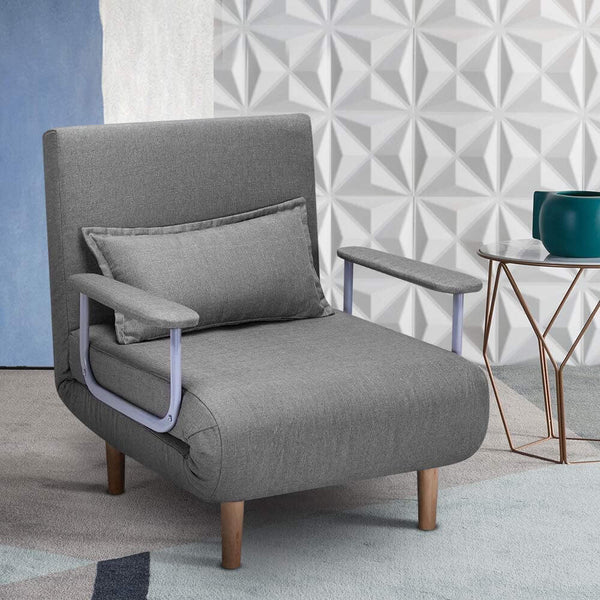 Convertible Chair Bed Sleeper Chair Adjustable 5 Position Backrest Gray Folding Arm Chair