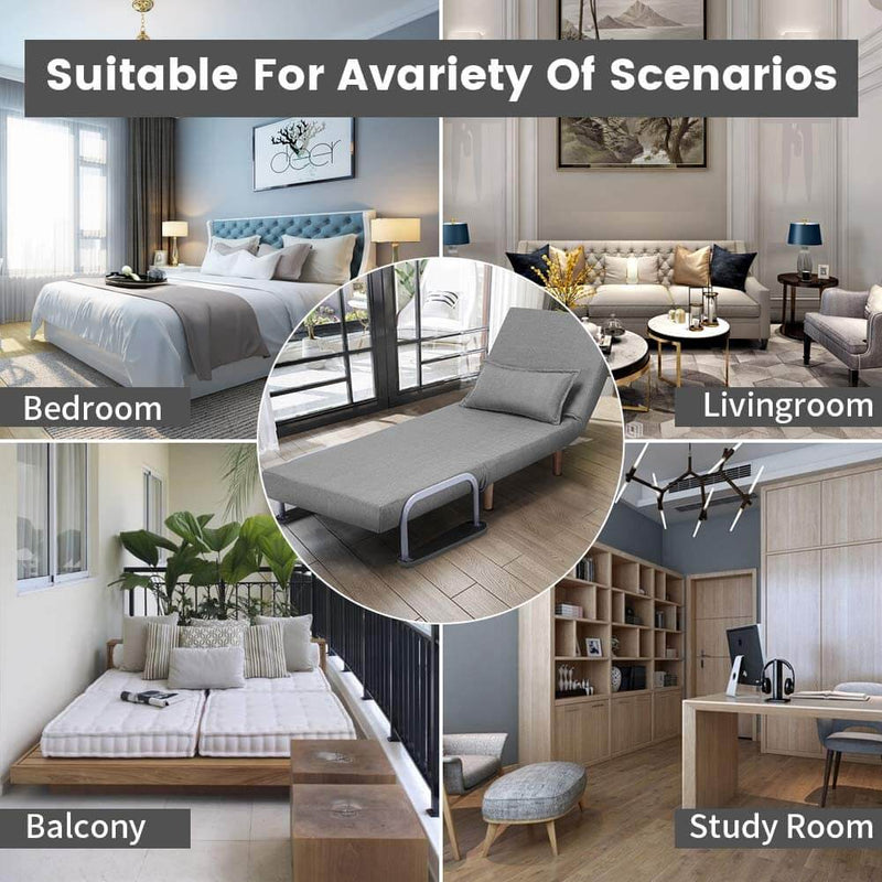 Convertible Chair Bed Sleeper Chair Adjustable 5 Position Backrest Gray Folding Arm Chair