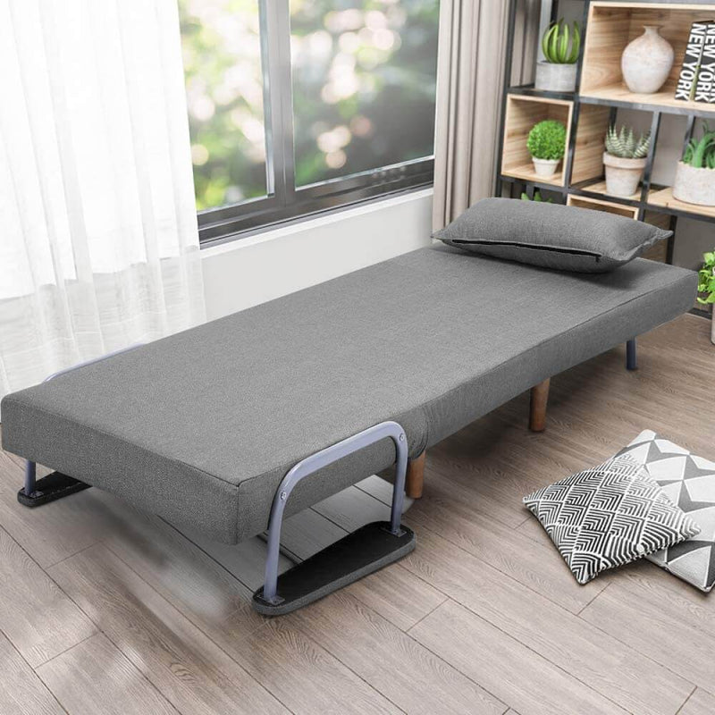Convertible Chair Bed Sleeper Chair Adjustable 5 Position Backrest Gray Folding Arm Chair
