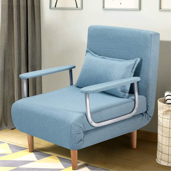 Convertible Chair Bed, Foldable Sofa Chair with Armrest, Sleeper Couch Sofa, Blue