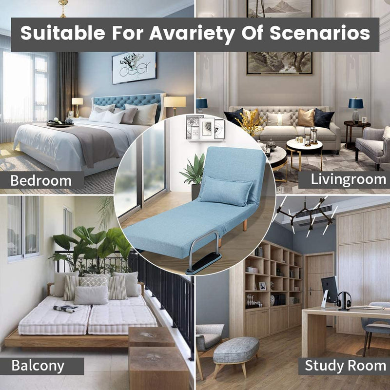 Convertible Chair Bed, Foldable Sofa Chair with Armrest, Sleeper Couch Sofa, Blue