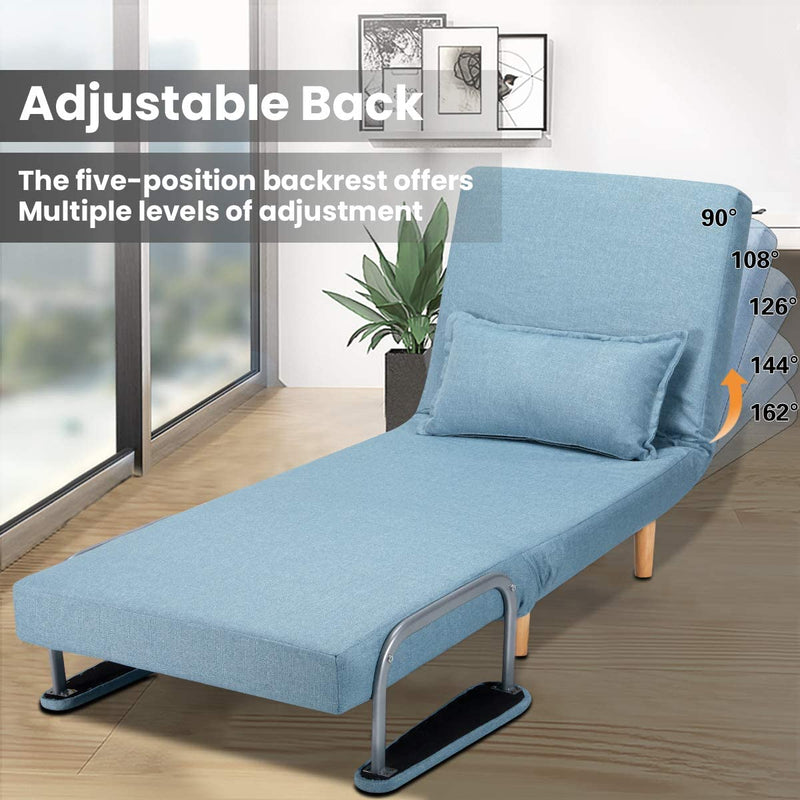 Convertible Chair Bed, Foldable Sofa Chair with Armrest, Sleeper Couch Sofa, Blue