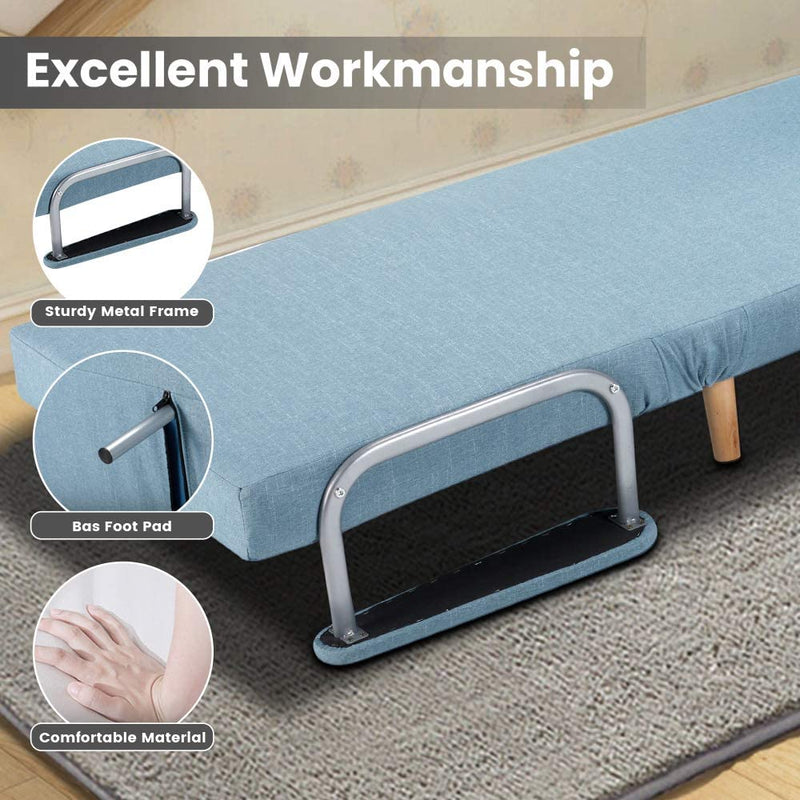 Convertible Chair Bed, Foldable Sofa Chair with Armrest, Sleeper Couch Sofa, Blue