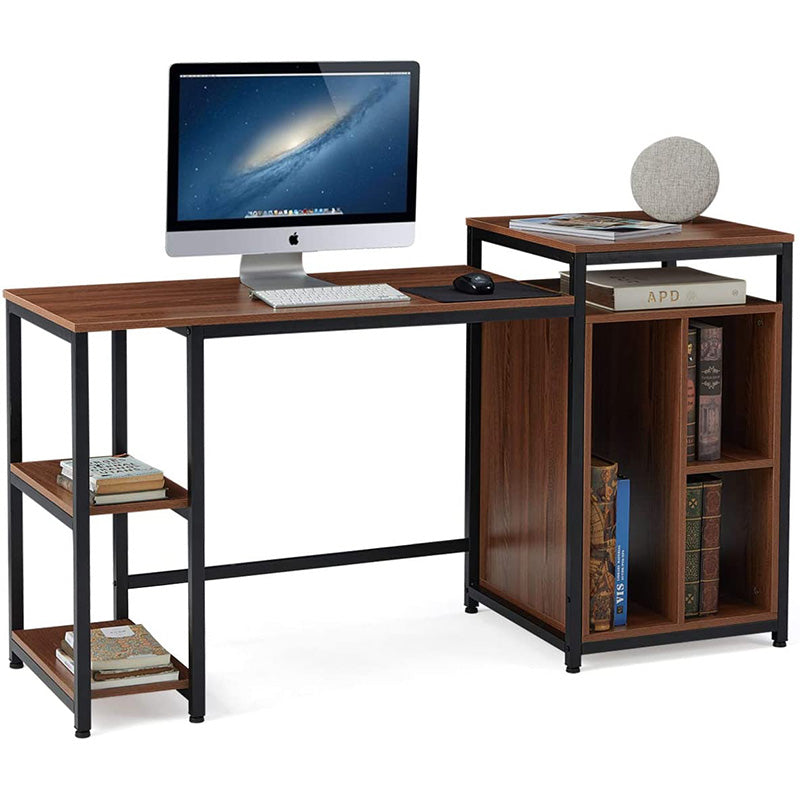 Computer Desk with Storage Bookshelves 47 inch Writing Desk for Home Office Brown