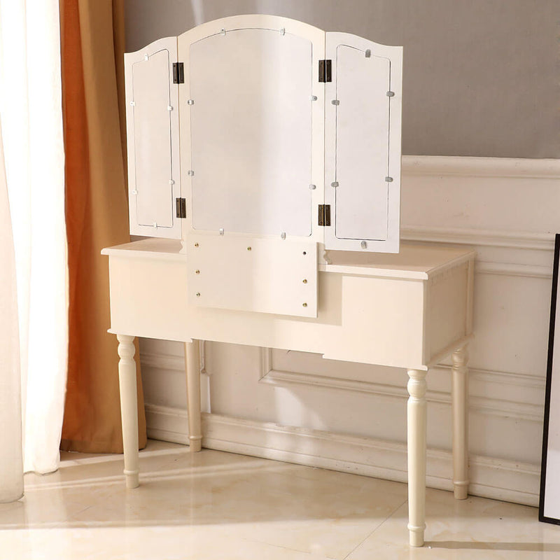 Dresser Three-Fold Square Mirror Drawers Roman Column Table/Stool Pink