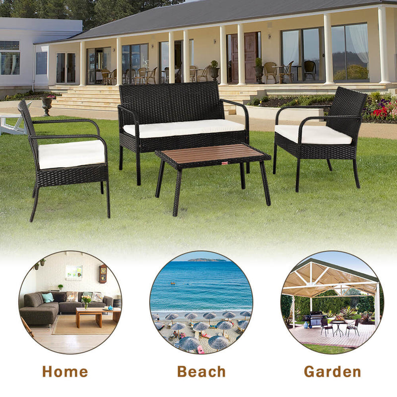 4 Pieces Outdoor Sectional Furniture Set, Patio Rattan Wicker Chair, Black