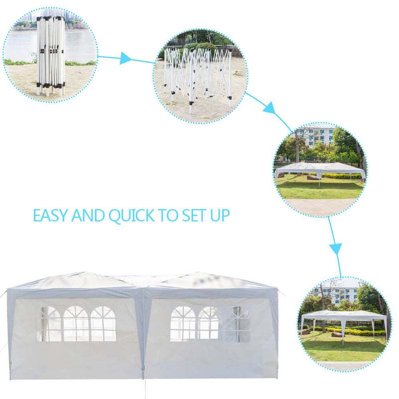 Waterproof Foldable Canopy Tent with Carry Bag 6 Sides 4 Windows White 10 x 20 ft