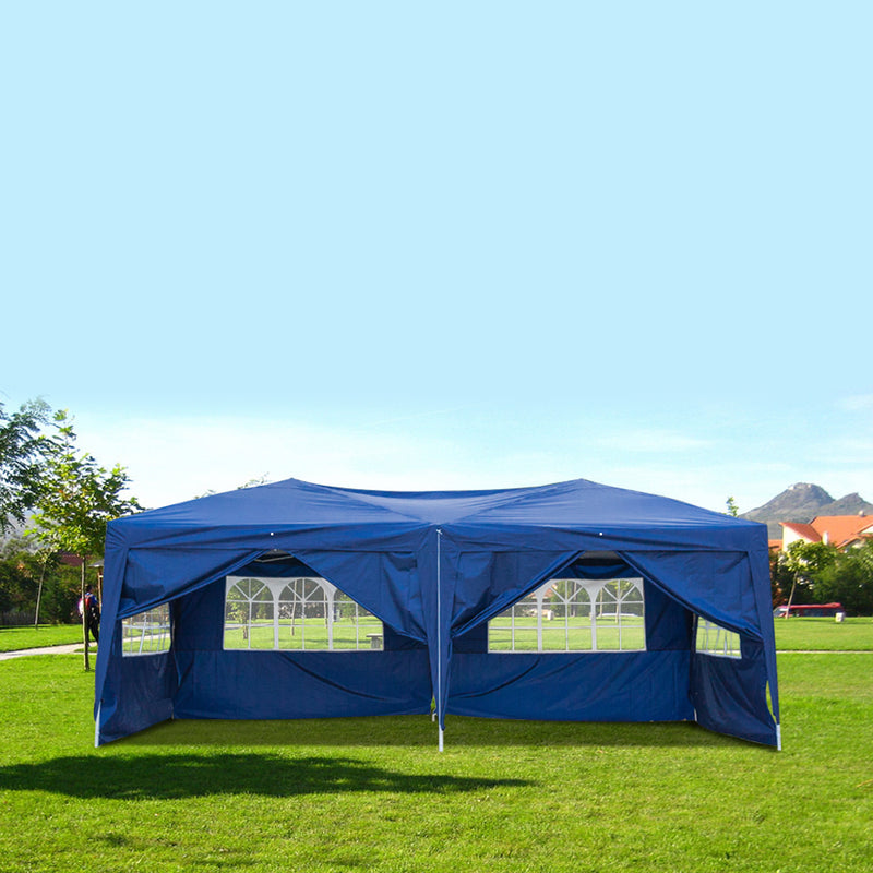 Homhum 10 x 20 ft Waterproof Folding Canopy Tent with Four Windows, Blue