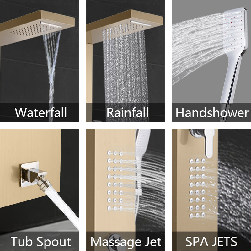Shower Panel Stainless Steel Multi-Function Gold 24 Holes 60 inch