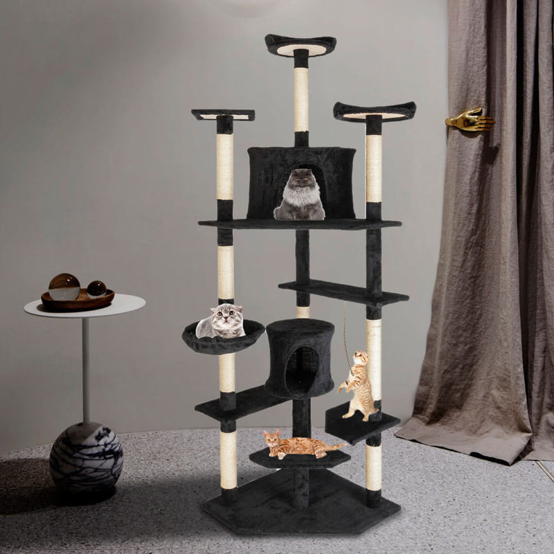 Solid Cute Sisal Rope Plush Cat Climb Tree Cat Tower Black 80 inches