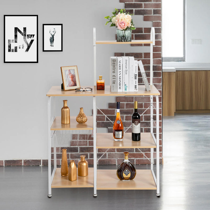 Utility Storage Shelf 35.5 inches Microwave Stand with 10 Hooks