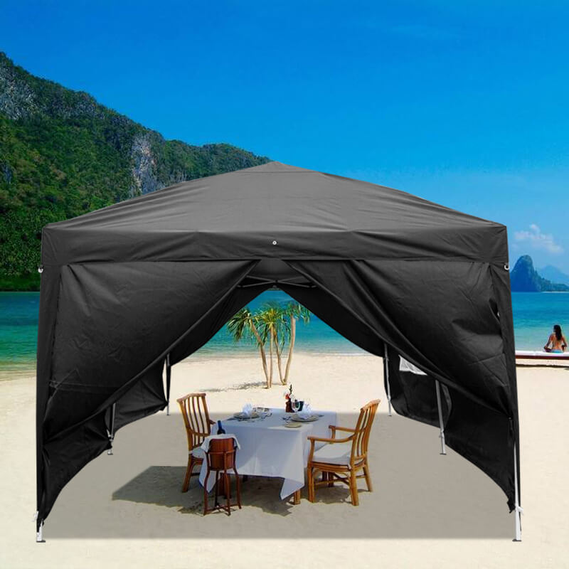 Homhum 10 x 20 ft Waterproof Folding Canopy Tent with Four Windows, Black