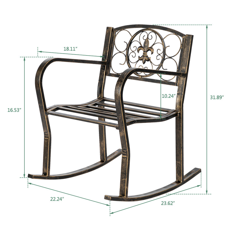 Patio Rocking Chair Leisure Chair, Garden Iron Art Paint Rocking Chair